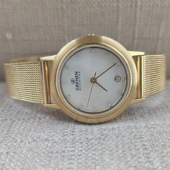 Grenen Denmark Women Wristwatch Mother of Pearl Face Date Calendar Wrist Watch
